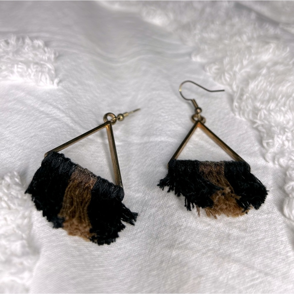 Handmade black and brown triangle style costume earrings